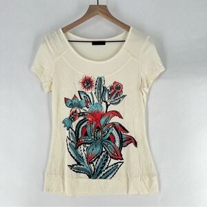 Custo Barcelona Cream Floral Short Sleeve Tee